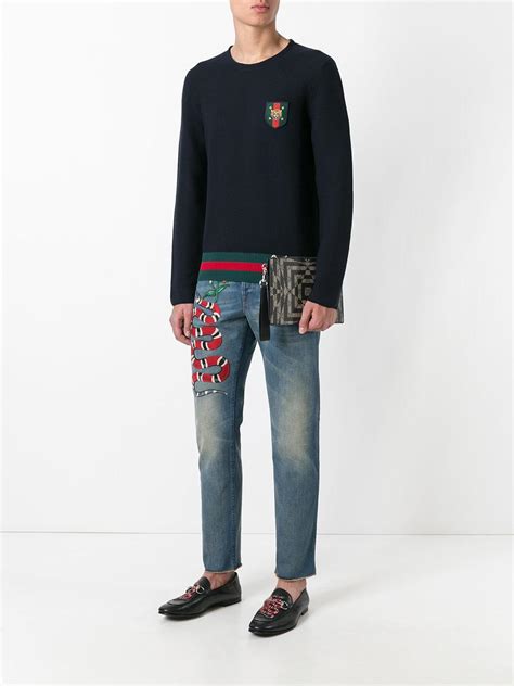 gucci jeans snake embroidery